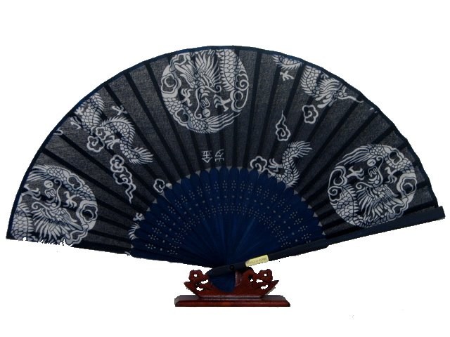 (image for) Chinese Hand Held Fan, Printed Dragons & Phoenix Patterns on Cloth