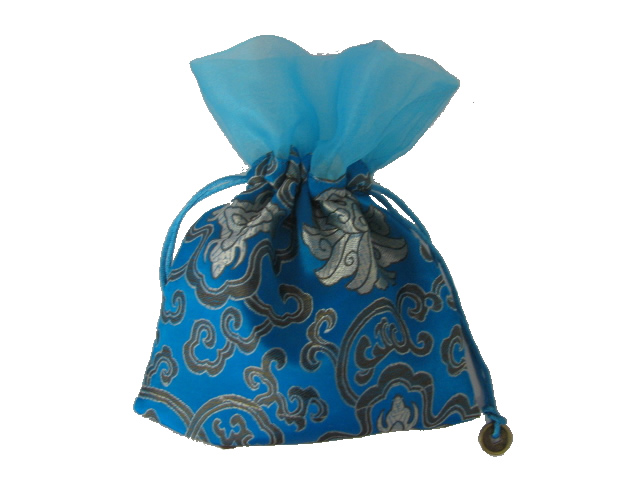 (image for) Jewellery Bag, Chinese Themed, Viscose Silk. Aqua