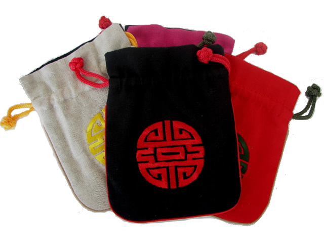 (image for) Jewellery Bag, Chinese Themed, Cotton, Black with Double Happiness