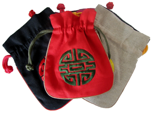 (image for) Jewellery Bag, Chinese Themed, Cotton, Red with Double Happiness