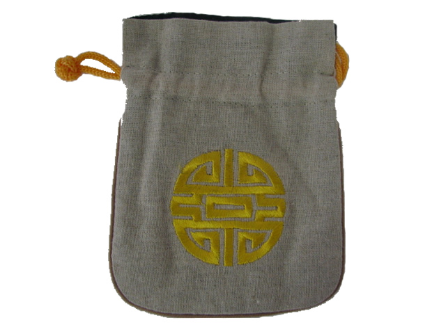 (image for) Jewellery Bag, Chinese Themed, Cotton, Grey with Double Happiness
