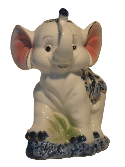 (image for) Porcelain Ornament, Animated Elephant Shape, Blue on White and Blue Base