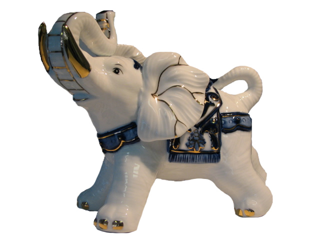 (image for) Porcelain Ornament, Classic Elephant Shape, Cobalt Blue on White Porcelain