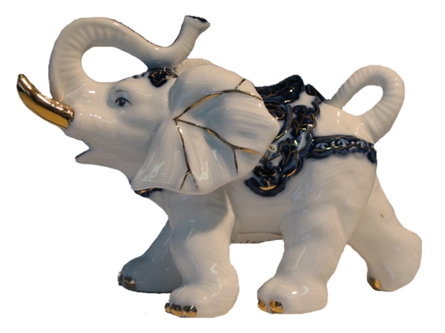 (image for) Porcelain Ornament, Classic Elephant Shape, Cobalt Blue on White Porcelain