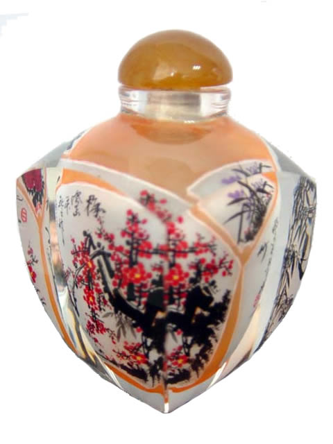 (image for) Painted Bottle Art, Plumb Blossoms, Hand Painted Inside a 9 cm Snub Bottle