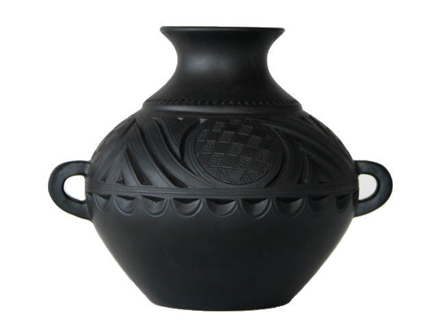(image for) Chinese, Terracotta, Black Pottery, Pot - Pressed Pattern - 64