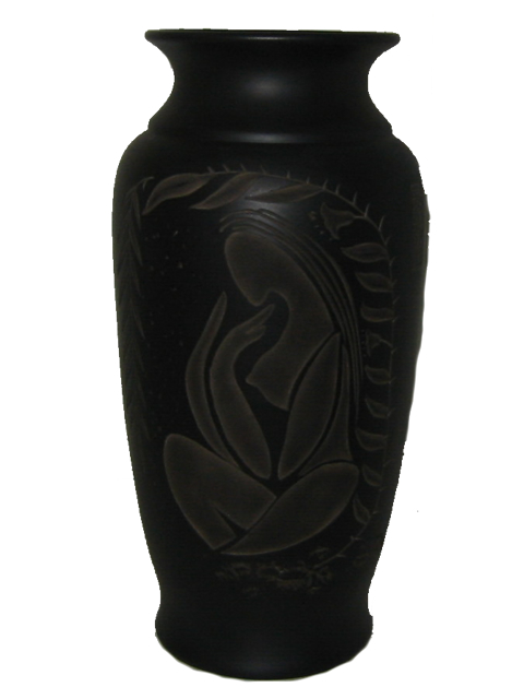 (image for) Chinese, Terracotta, Black Pottery Vase, Carved Pattern, Asian Beauty - 226B