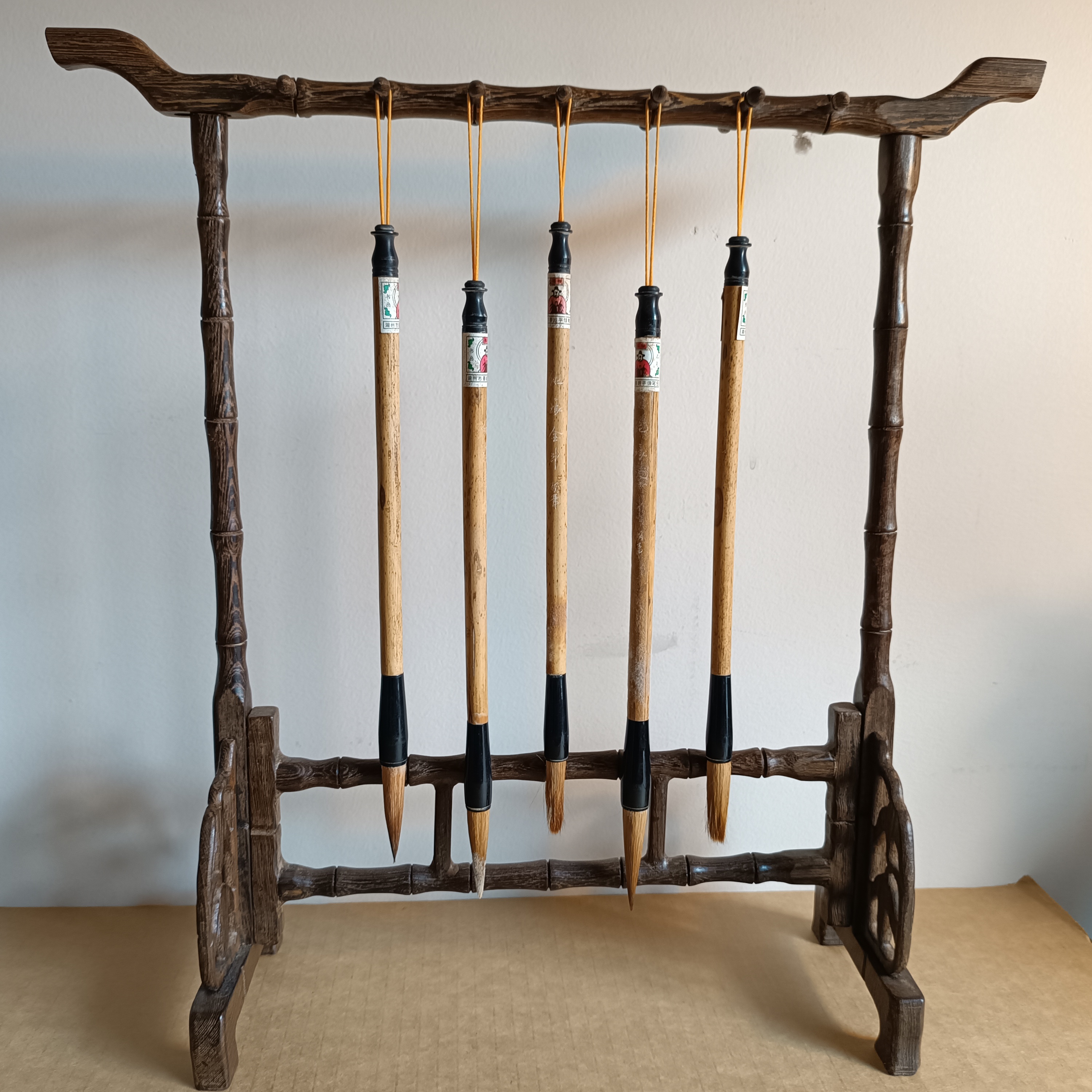 (image for) Carved Timber Calligraphy Brush Stand with Brushes