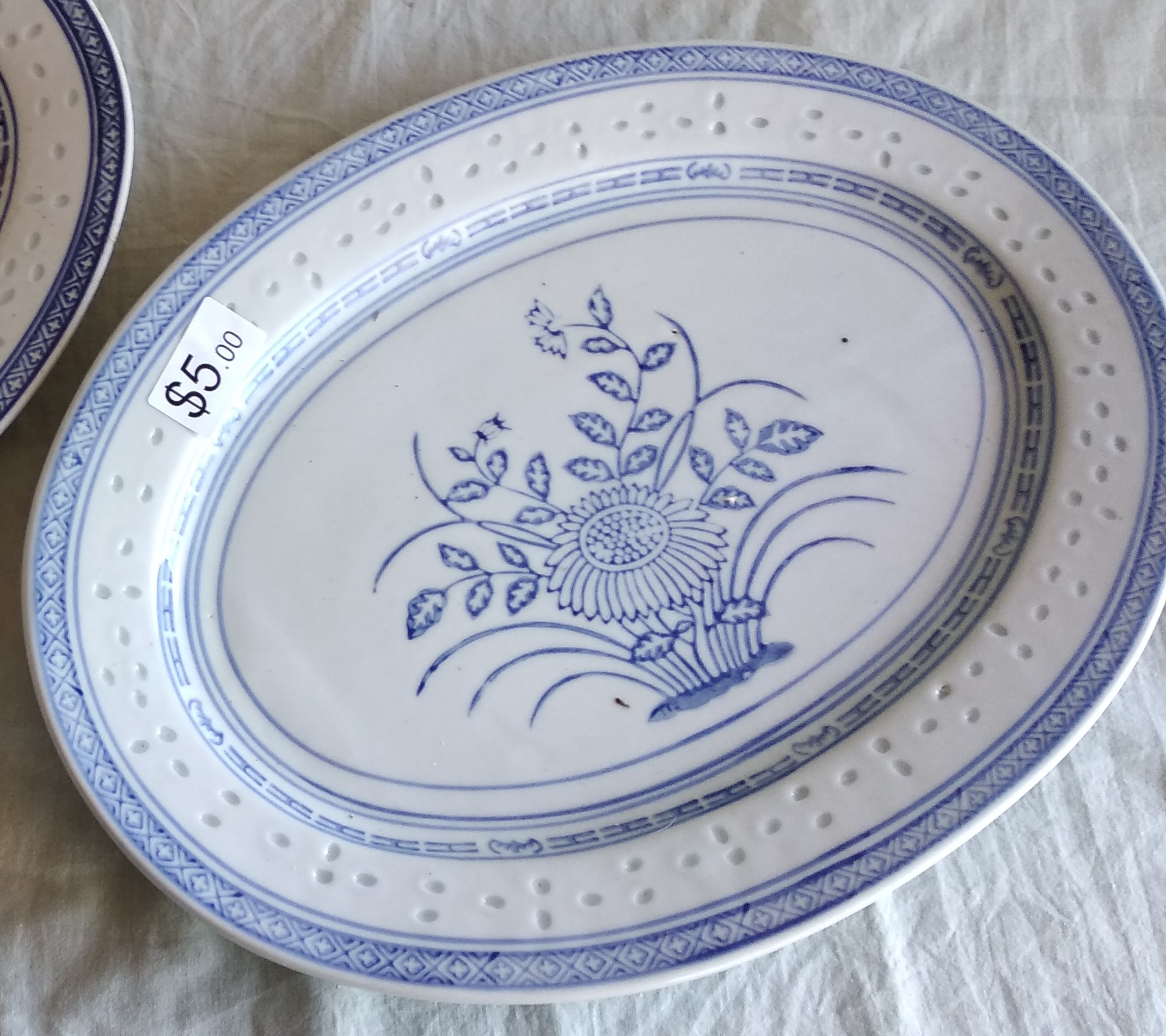(image for) Chinese Porcelain Serving Plate. Cobalt Blue on White.