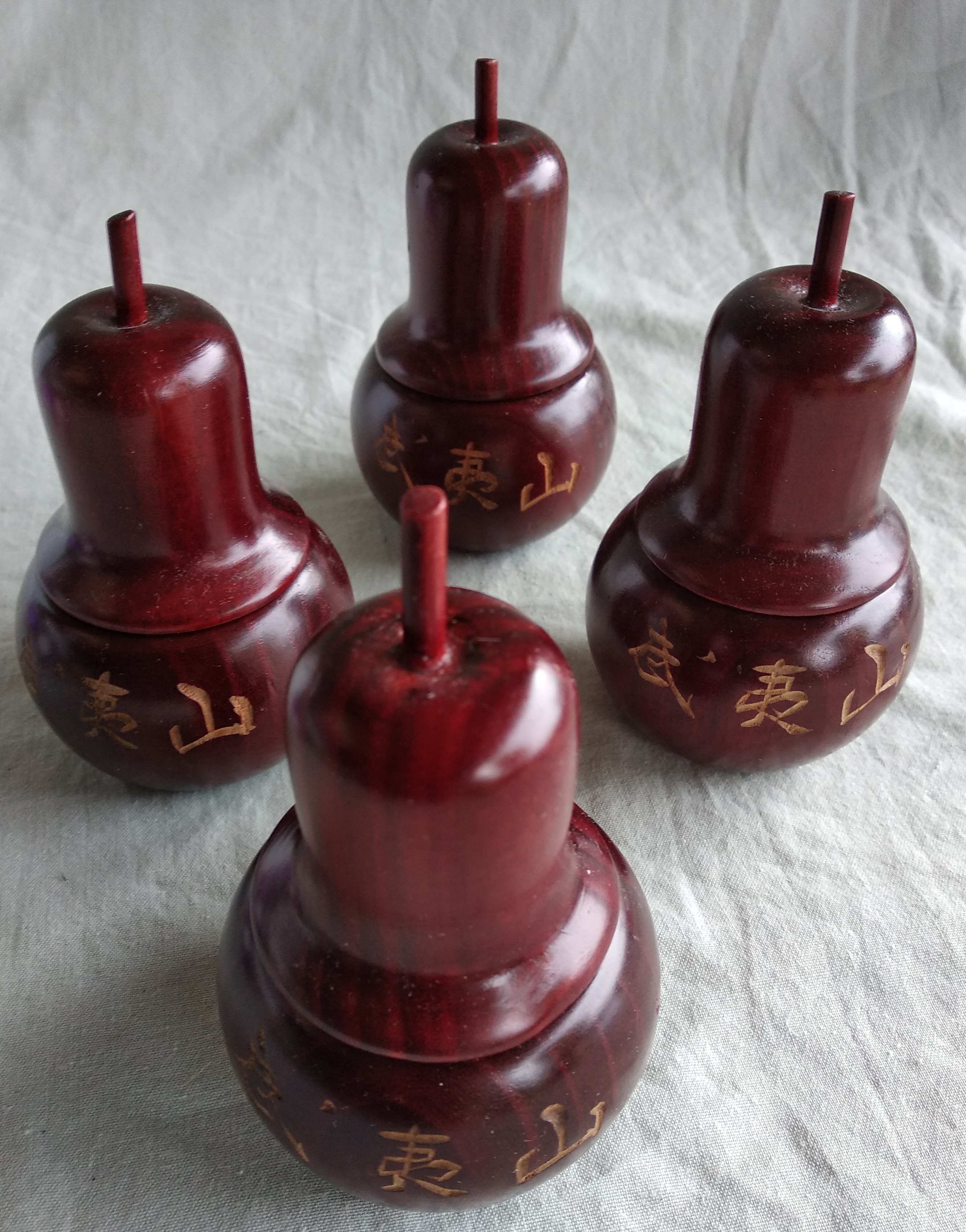 (image for) Chinese Gourd Shaped "Wulou" Stained Timber Toothpick Holder.